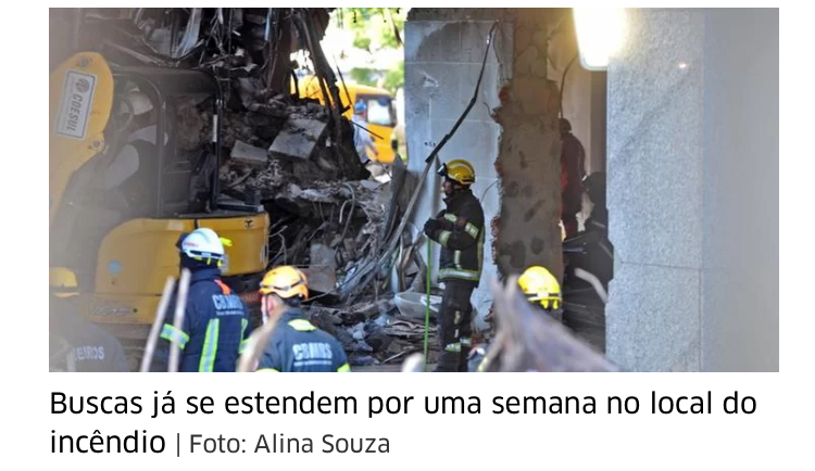 Capa Encontrado corpo de um dos bombeiros desaparecidos no incêndio da SSP