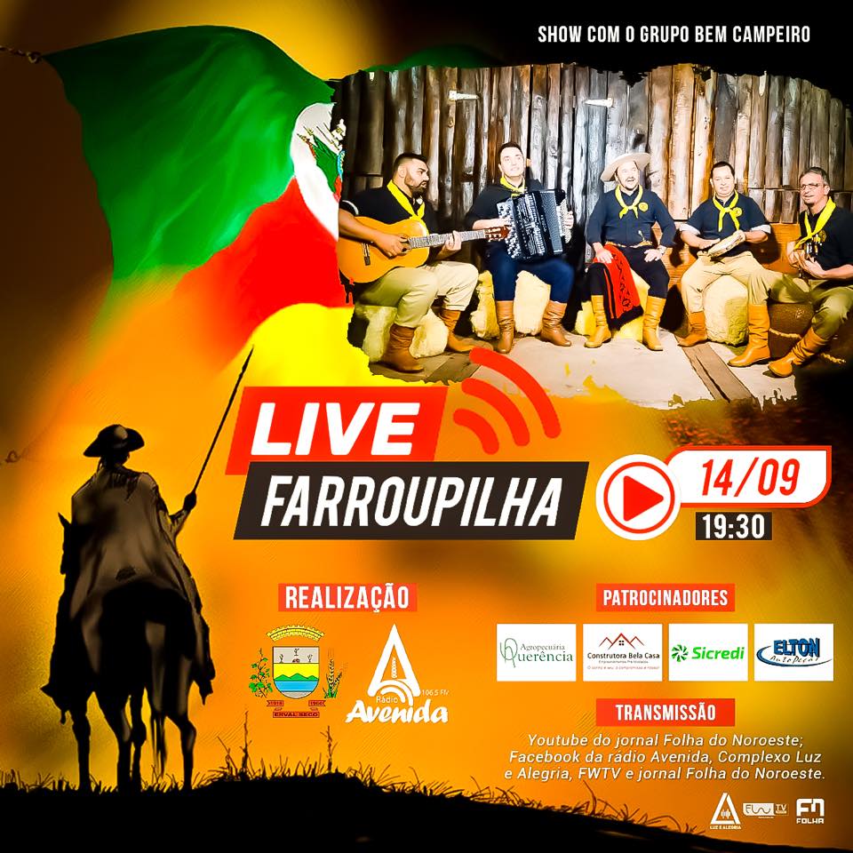 Capa Live Farroupilha: Evento ocorre nesta terça-feira com o grupo Bem Campeiro