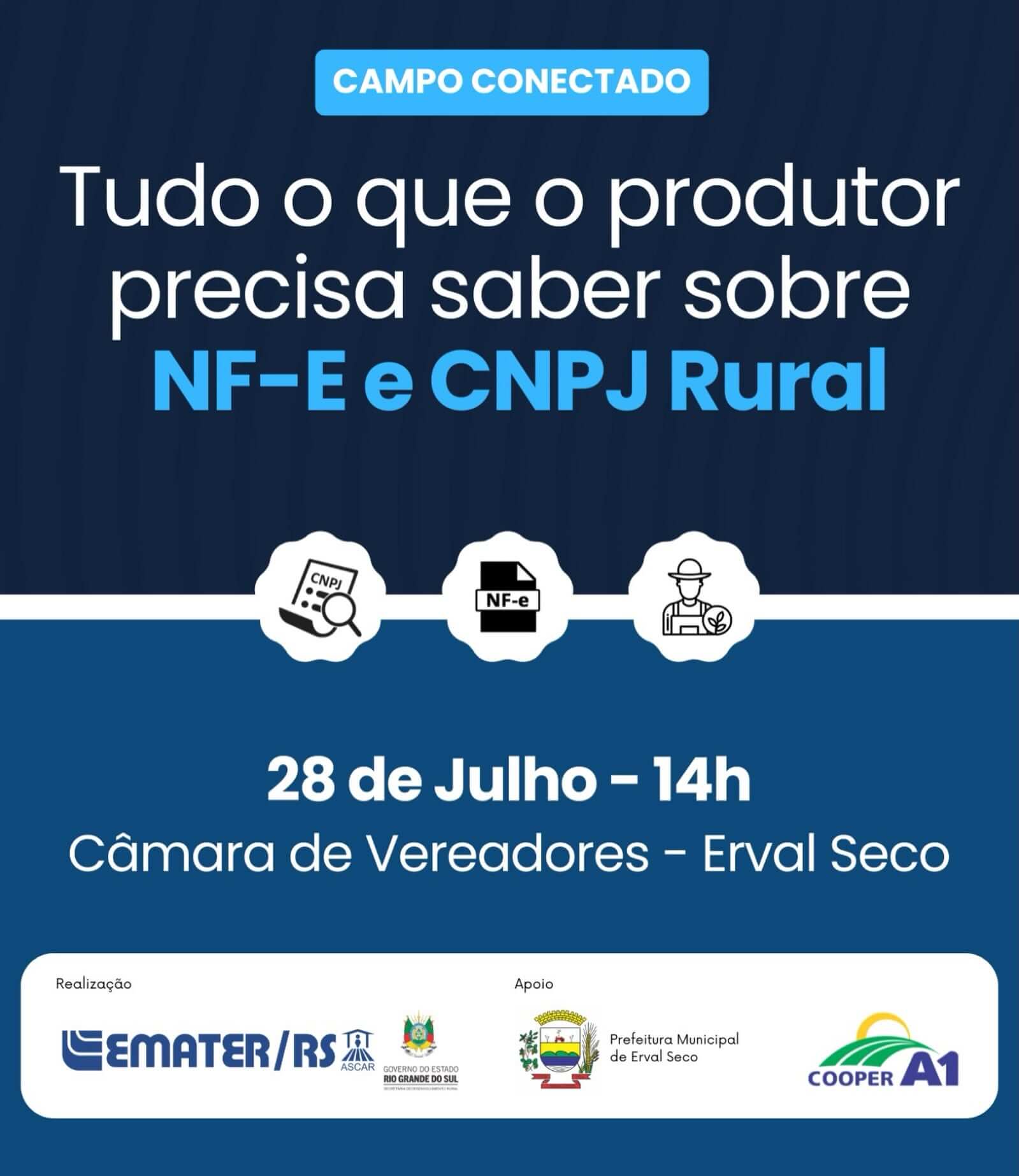 Capa Emater/RS promove encontro para orientar produtores sobre NF-e e CNPJ Rural em Erval Seco