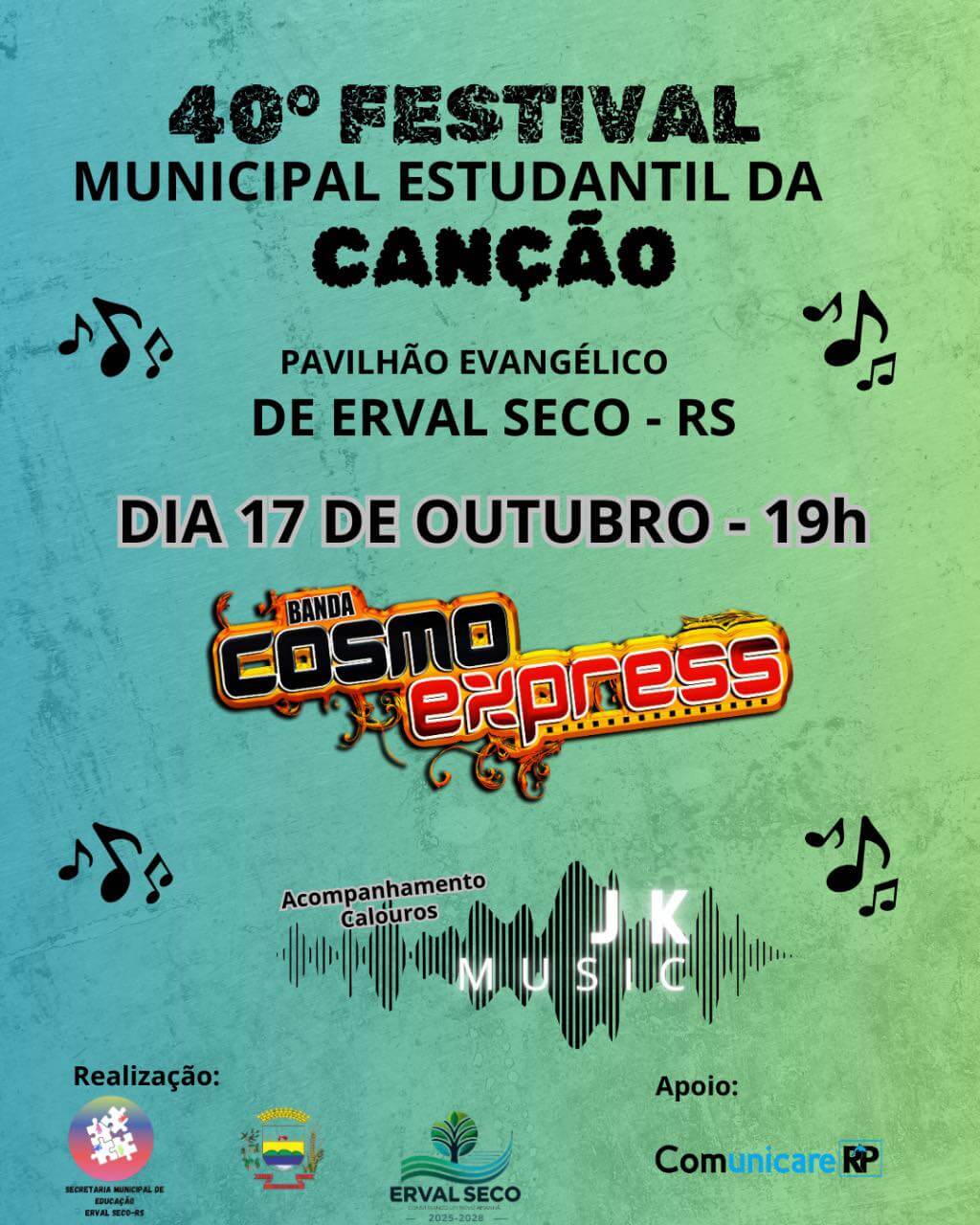 Capa Inscrições abertas para o Festival Municipal Estudantil da Canção de Erval Seco