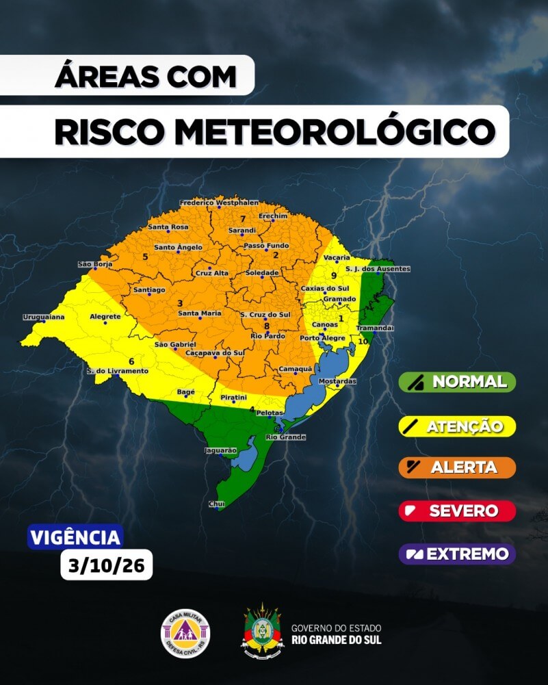 Capa Tempestades severas voltam a atingir o Estado no sábado (3)