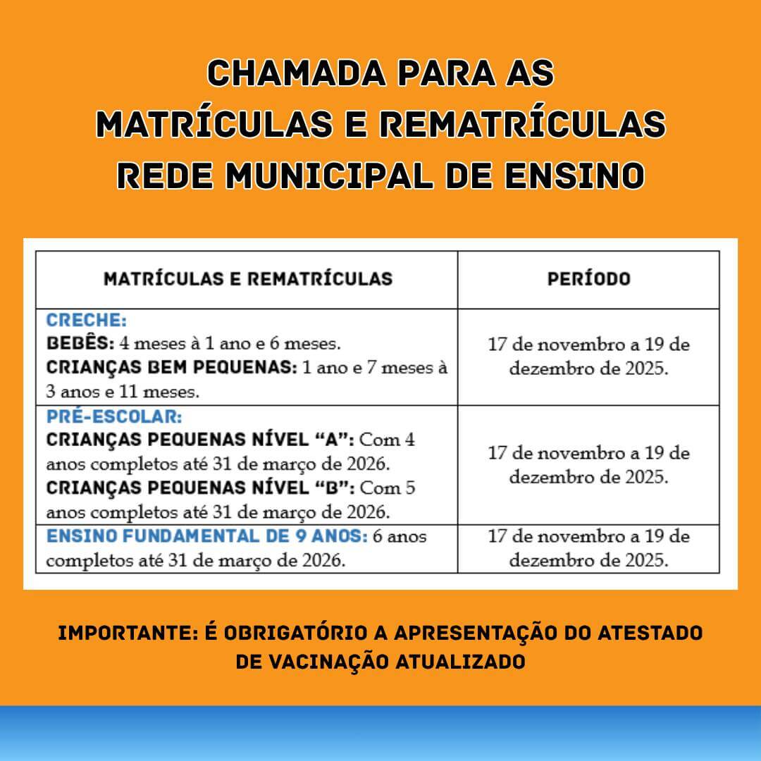 Capa Aberta período de matriculas e rematrículas em Dois Irmãos das Missões