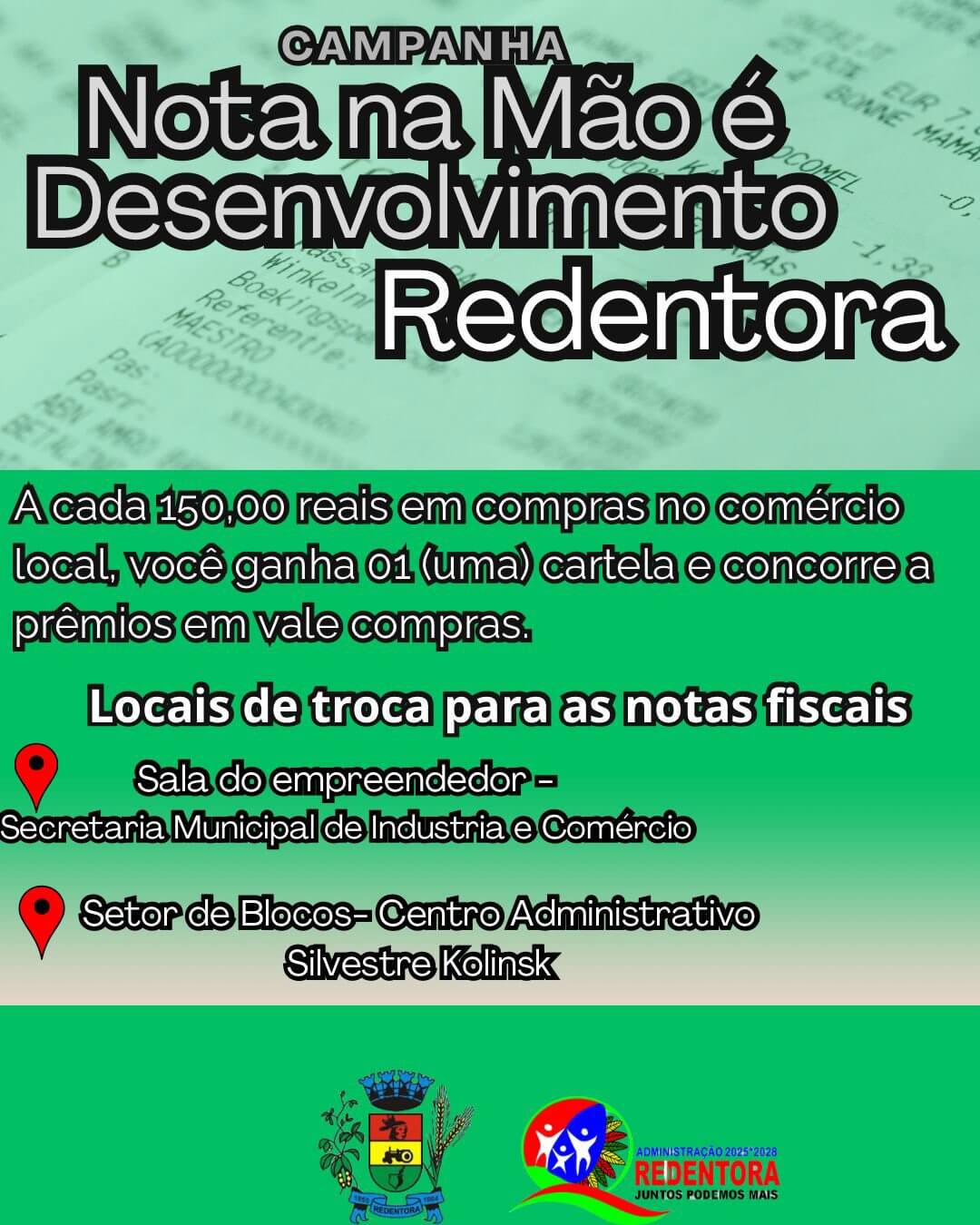 Capa Administração de Redentora regulamenta campanha “Nota na Mão é Desenvolvimento” para 2026