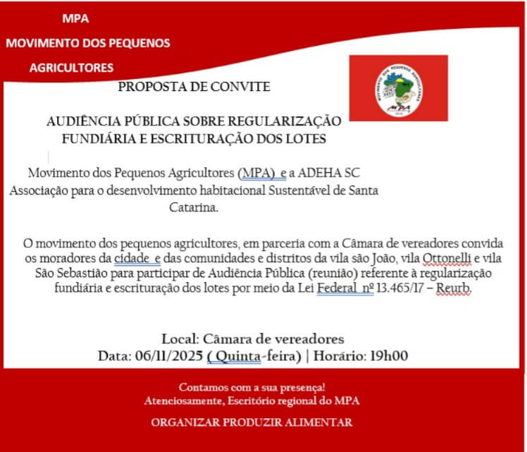 Capa Audiência pública vai tratar sobre regularização fundiária e escrituração de lotes em Redentora