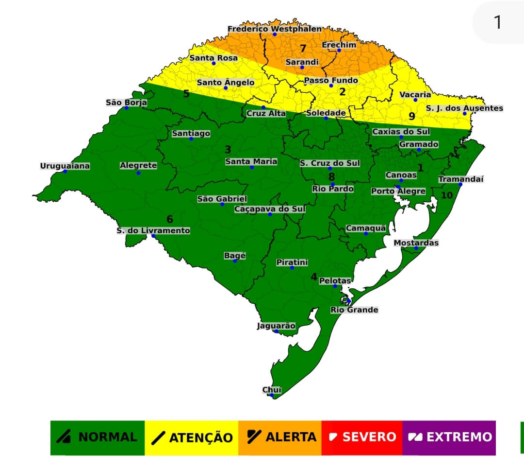 Capa Defesa Civil Estadual alerta para risco de temporais e chuva intensa no Norte e Noroeste do Rio Grande do Sul