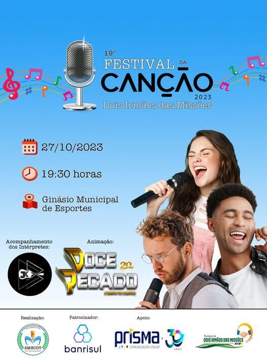 Capa Inscrições abertas para o Festival da Canção de Dois Irmãos das Missões